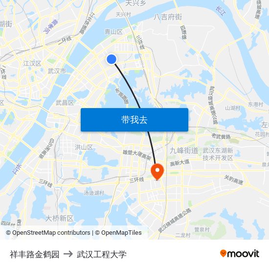 祥丰路金鹤园 to 武汉工程大学 map