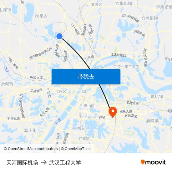 天河国际机场 to 武汉工程大学 map