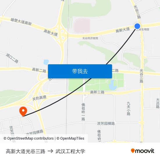 高新大道光谷三路 to 武汉工程大学 map