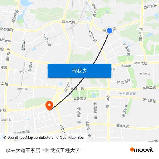 森林大道王家店 to 武汉工程大学 map