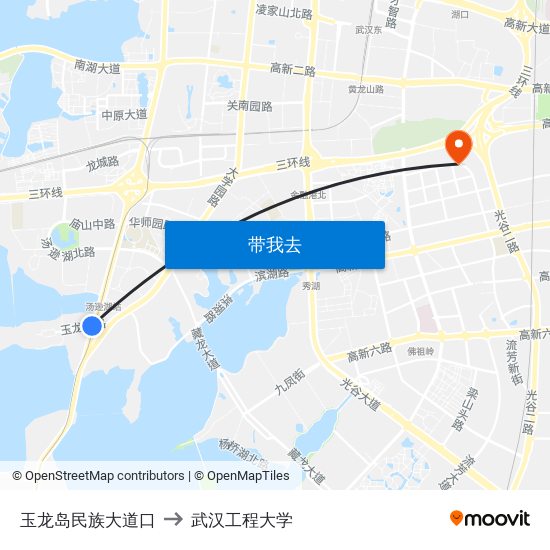 玉龙岛民族大道口 to 武汉工程大学 map