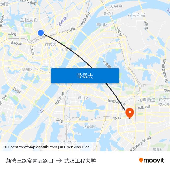 新湾三路常青五路口 to 武汉工程大学 map