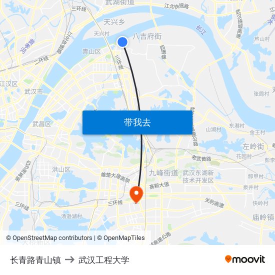 长青路青山镇 to 武汉工程大学 map