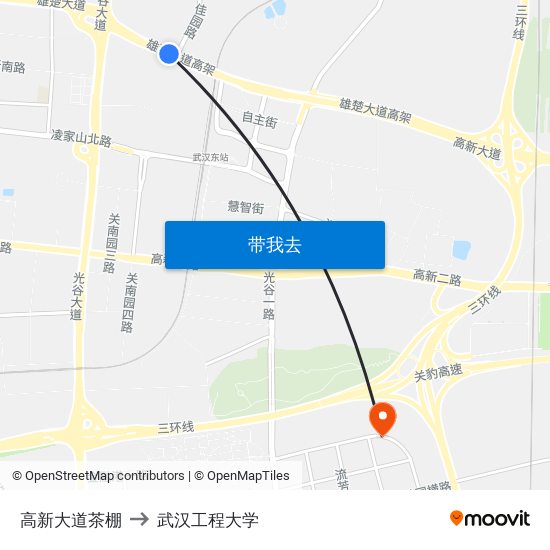 高新大道茶棚 to 武汉工程大学 map