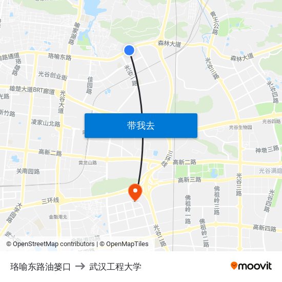珞喻东路油篓口 to 武汉工程大学 map