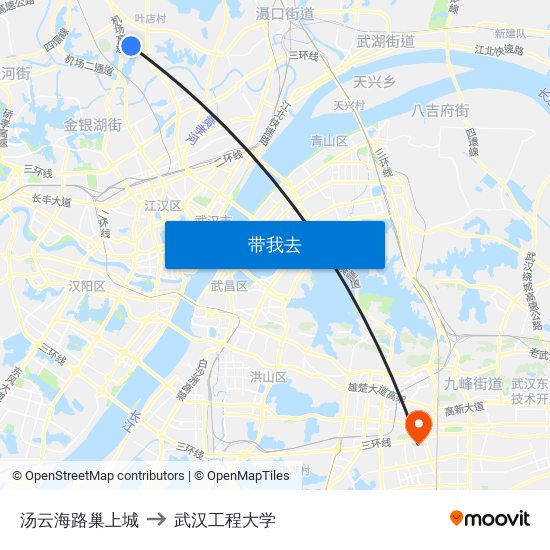 汤云海路巢上城 to 武汉工程大学 map