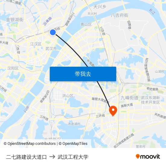 二七路建设大道口 to 武汉工程大学 map