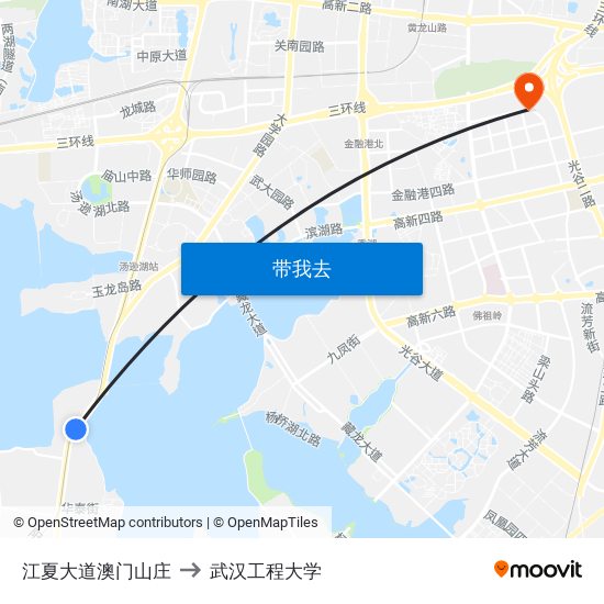 江夏大道澳门山庄 to 武汉工程大学 map