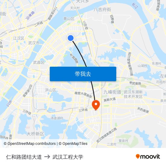 仁和路团结大道 to 武汉工程大学 map