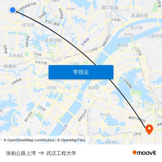 张柏公路上湾 to 武汉工程大学 map