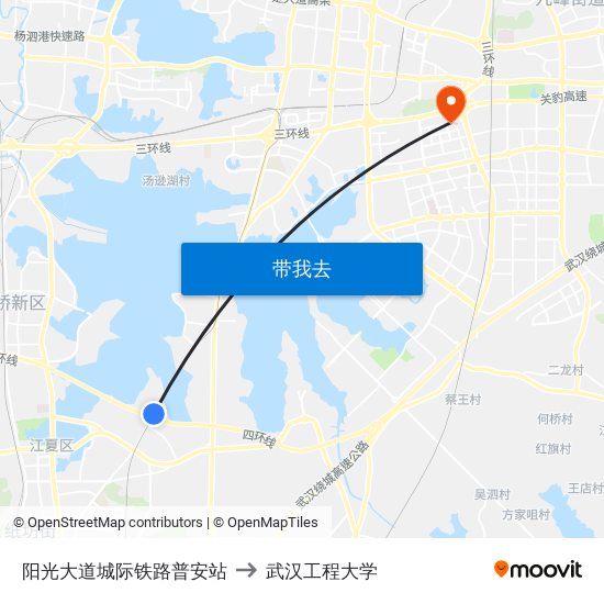 阳光大道城际铁路普安站 to 武汉工程大学 map