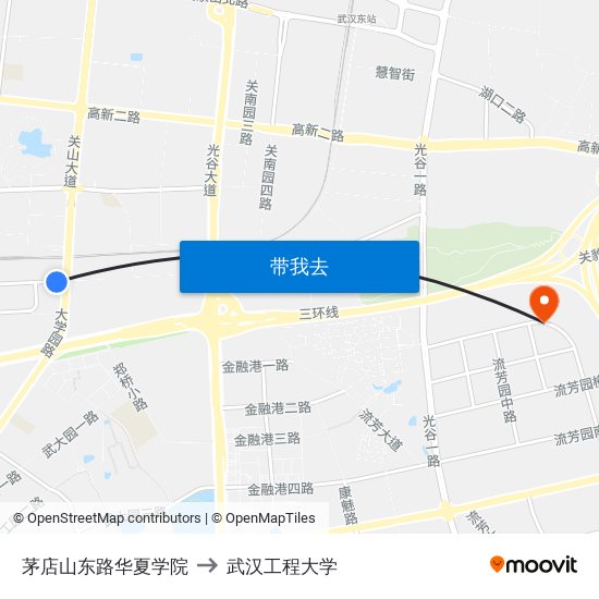 茅店山东路华夏学院 to 武汉工程大学 map