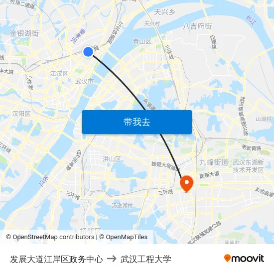 发展大道江岸区政务中心 to 武汉工程大学 map