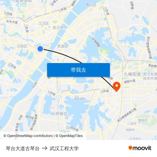 琴台大道古琴台 to 武汉工程大学 map