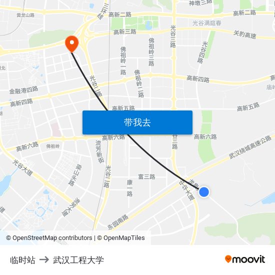 临时站 to 武汉工程大学 map