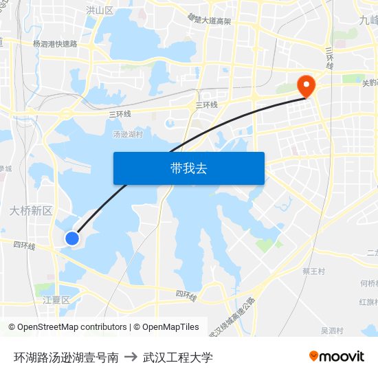 环湖路汤逊湖壹号南 to 武汉工程大学 map