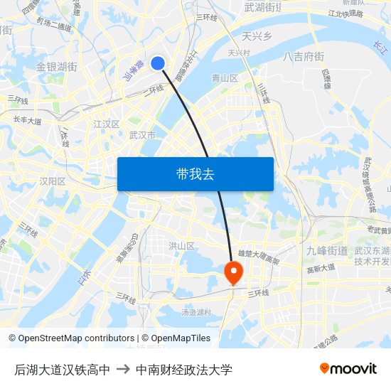 后湖大道汉铁高中 to 中南财经政法大学 map