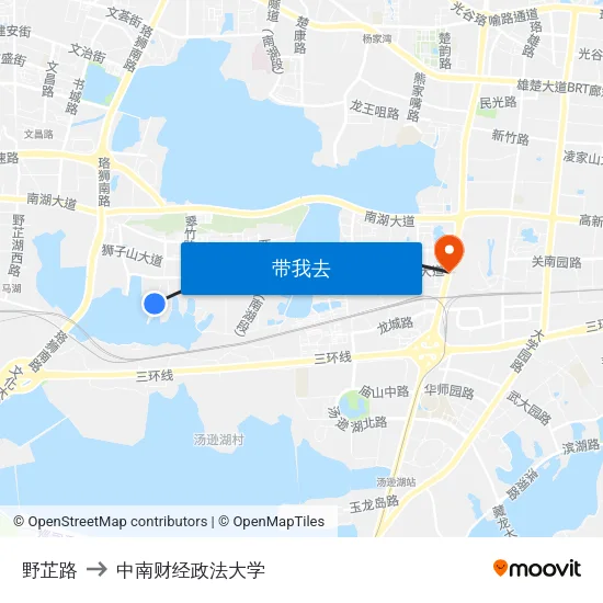 野芷路 to 中南财经政法大学 map