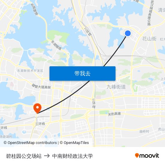 碧桂园公交场站 to 中南财经政法大学 map