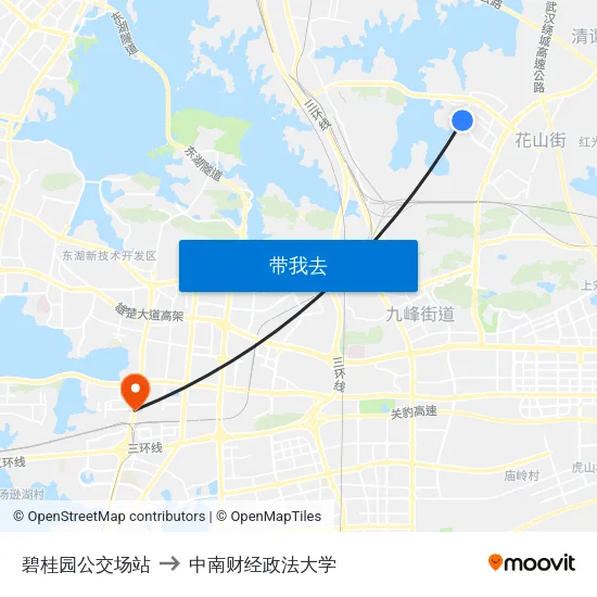 碧桂园公交场站 to 中南财经政法大学 map