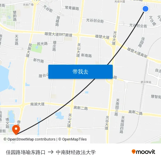 佳园路珞喻东路口 to 中南财经政法大学 map