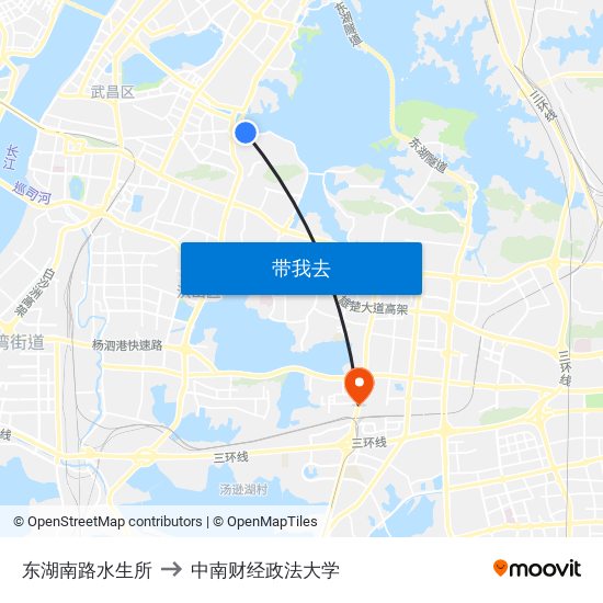 东湖南路水生所 to 中南财经政法大学 map