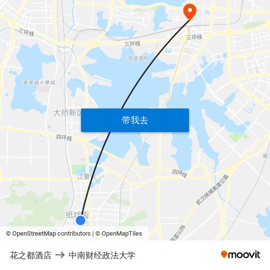 花之都酒店 to 中南财经政法大学 map