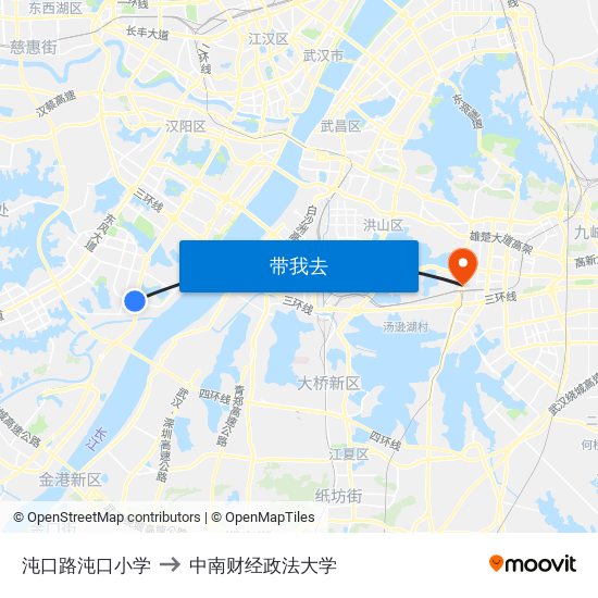 沌口路沌口小学 to 中南财经政法大学 map