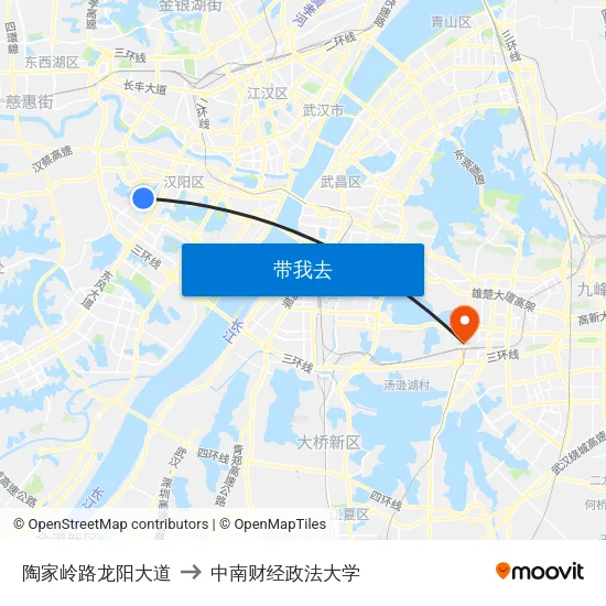 陶家岭路龙阳大道 to 中南财经政法大学 map