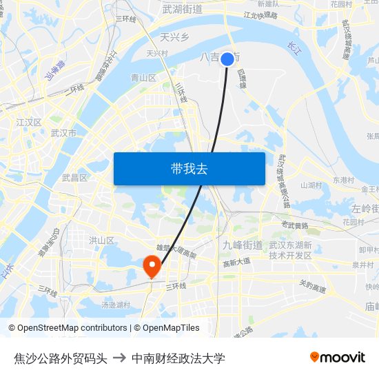 焦沙公路外贸码头 to 中南财经政法大学 map