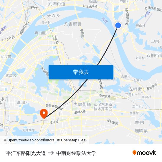 平江东路阳光大道 to 中南财经政法大学 map