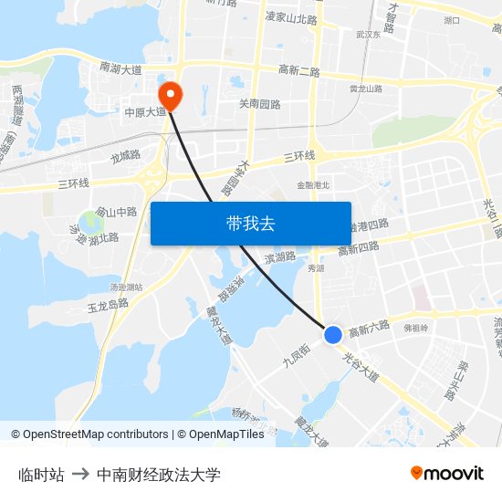 临时站 to 中南财经政法大学 map