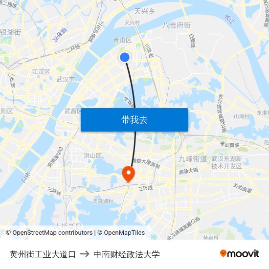 黄州街工业大道口 to 中南财经政法大学 map
