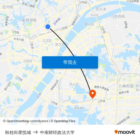 秋桂街星悦城 to 中南财经政法大学 map