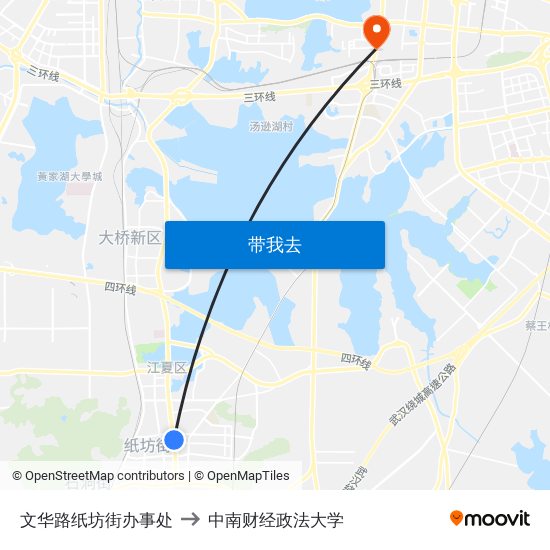 文华路纸坊街办事处 to 中南财经政法大学 map