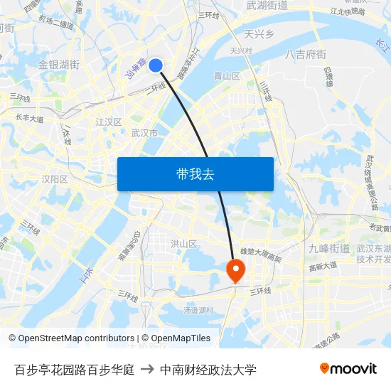 百步亭花园路百步华庭 to 中南财经政法大学 map