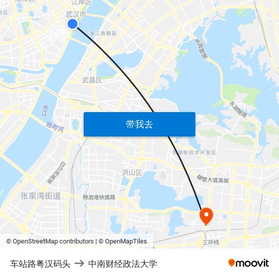 车站路粤汉码头 to 中南财经政法大学 map