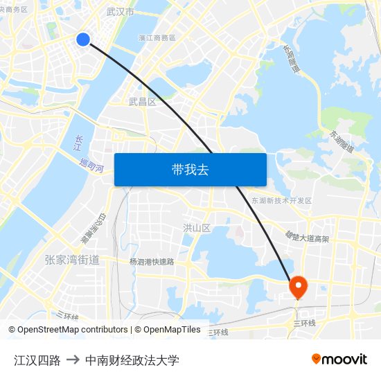 江汉四路 to 中南财经政法大学 map