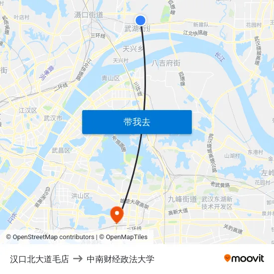 汉口北大道毛店 to 中南财经政法大学 map