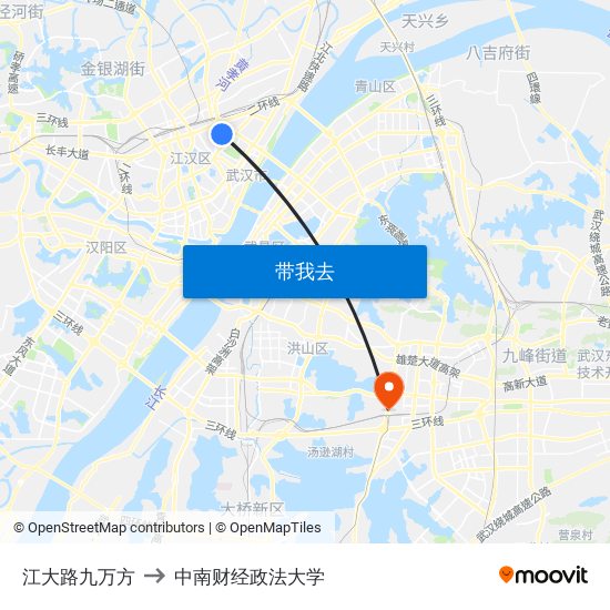 江大路九万方 to 中南财经政法大学 map