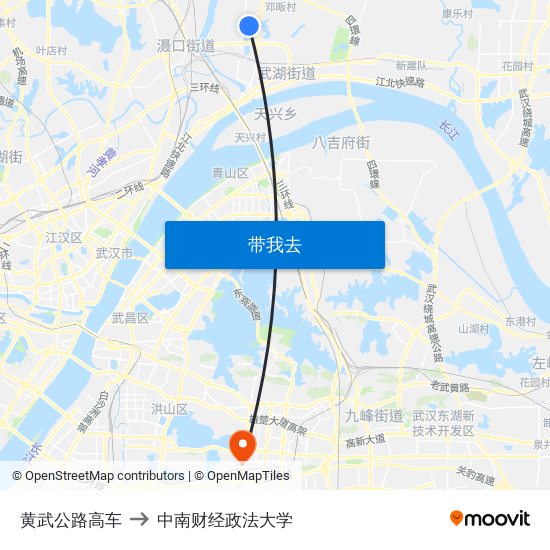 黄武公路高车 to 中南财经政法大学 map