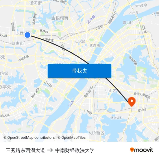 三秀路东西湖大道 to 中南财经政法大学 map