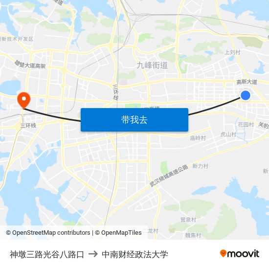 神墩三路光谷八路口 to 中南财经政法大学 map