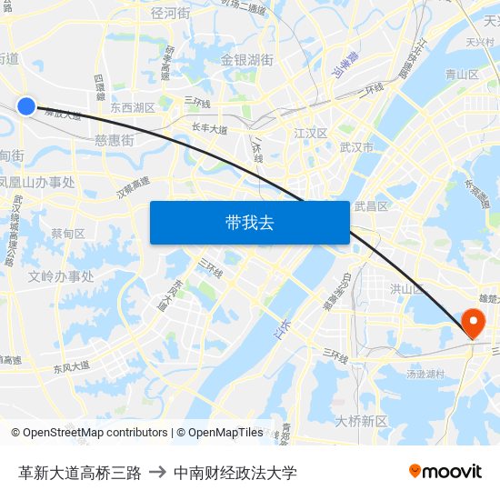 革新大道高桥三路 to 中南财经政法大学 map