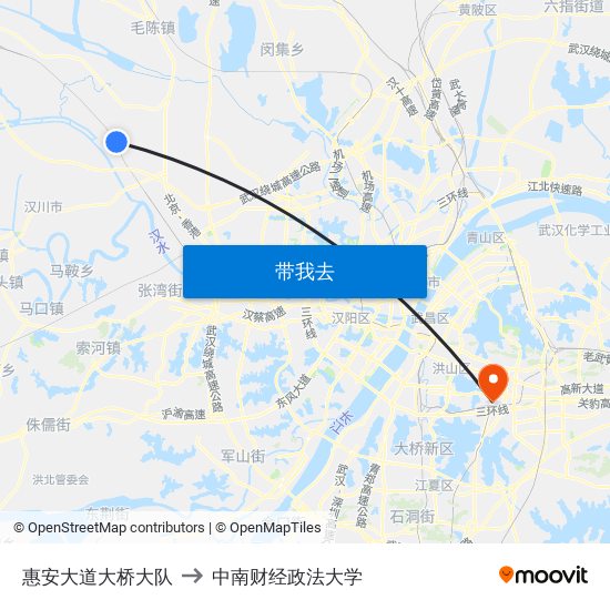 惠安大道大桥大队 to 中南财经政法大学 map