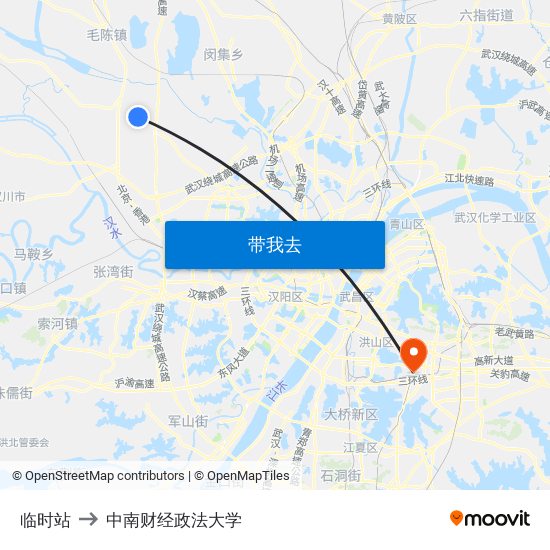 临时站 to 中南财经政法大学 map