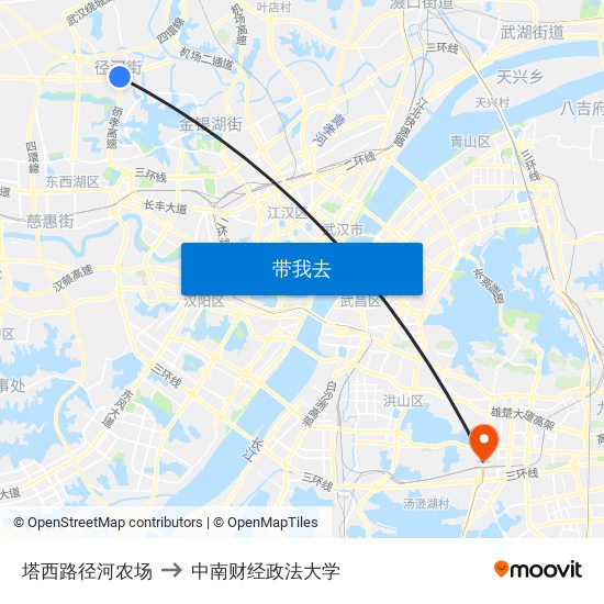 塔西路径河农场 to 中南财经政法大学 map