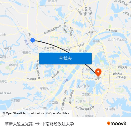 革新大道立光路 to 中南财经政法大学 map