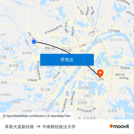 革新大道新径路 to 中南财经政法大学 map