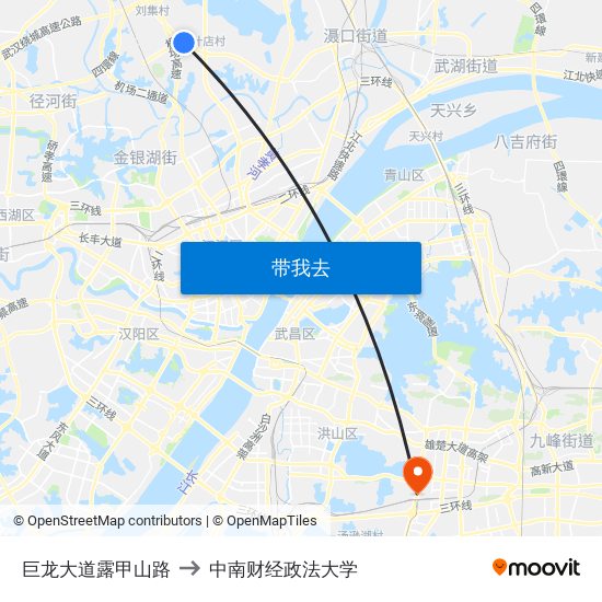 巨龙大道露甲山路 to 中南财经政法大学 map